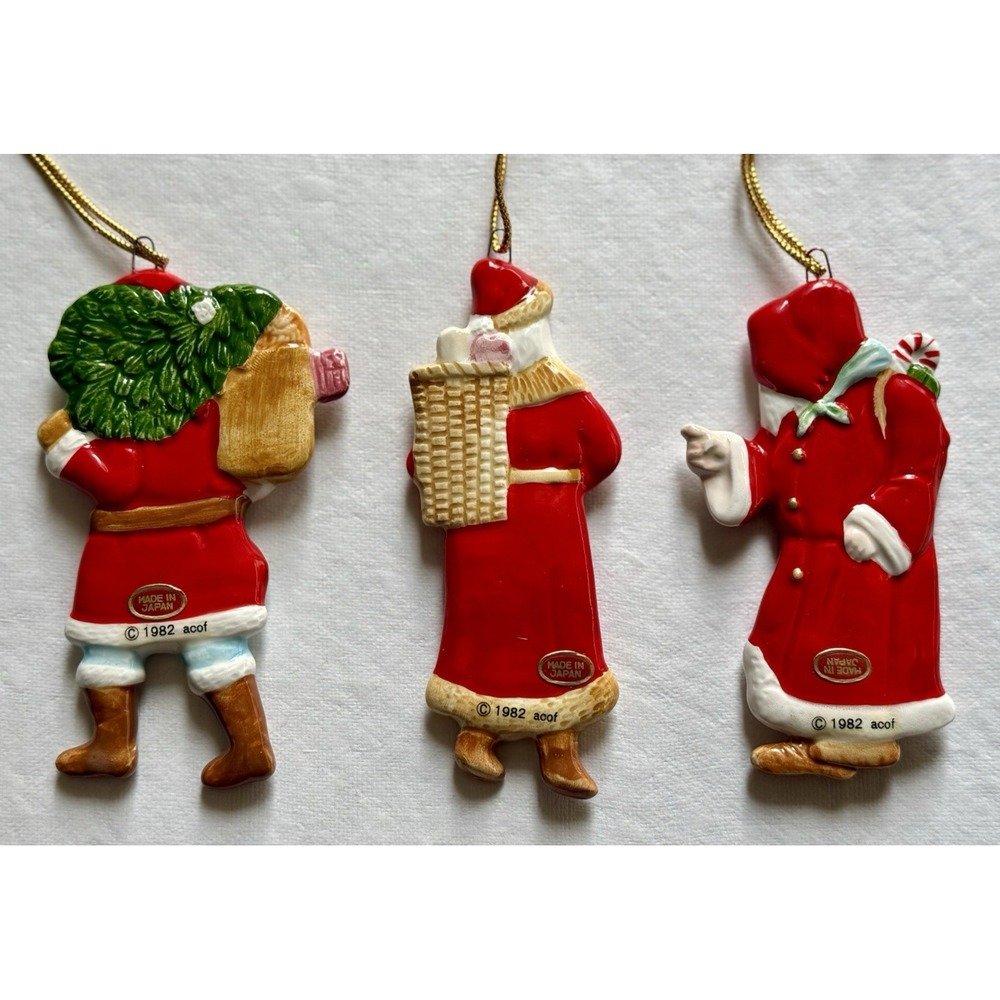 VINTAGE 1982 A COMPANY OF FRIENDS Ceramic Victorian Santa Ornaments Set of 3 NEW - Picture 2 of 14